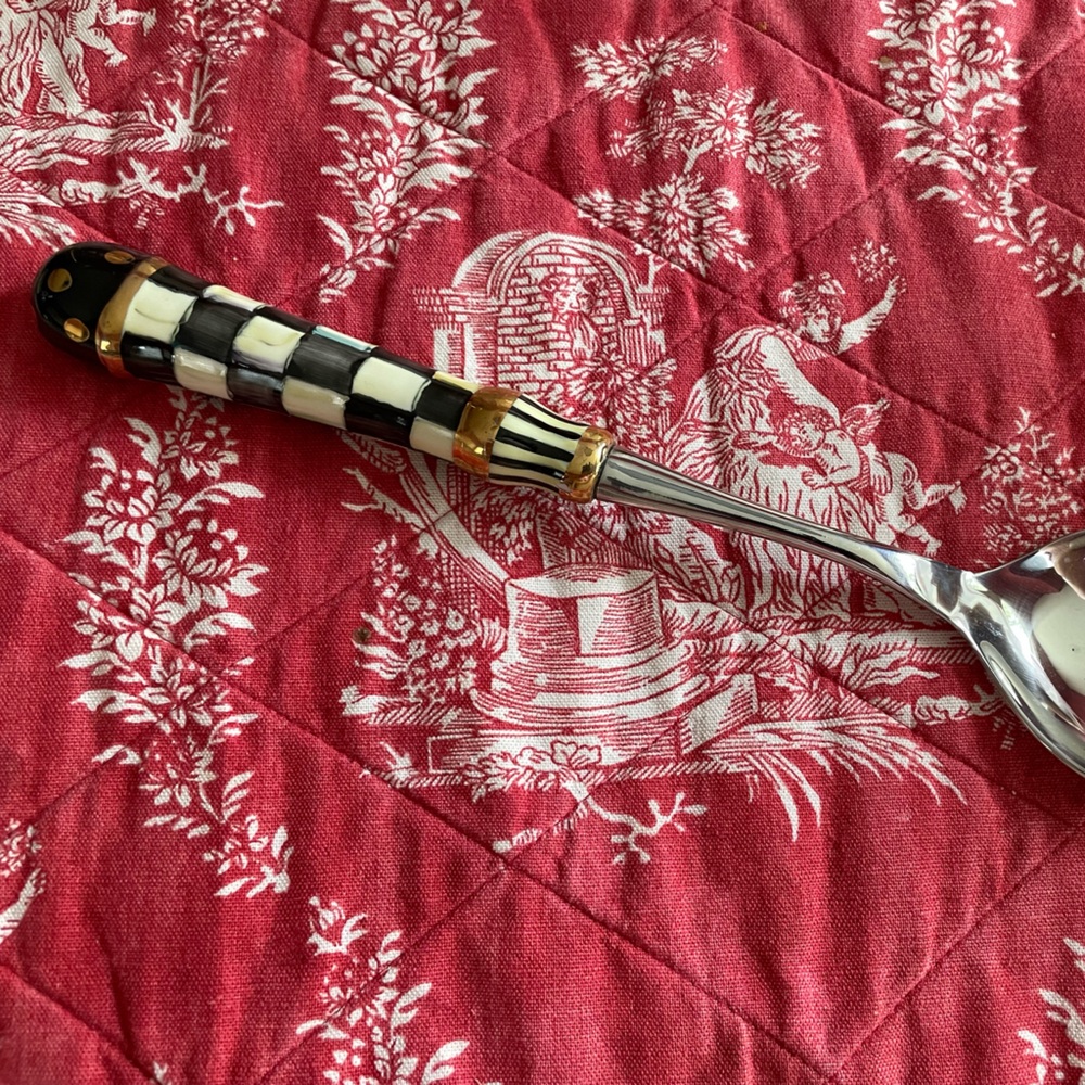 Elegant Black and White Mackenzie Childs Courtly check Handle Serving Spoon